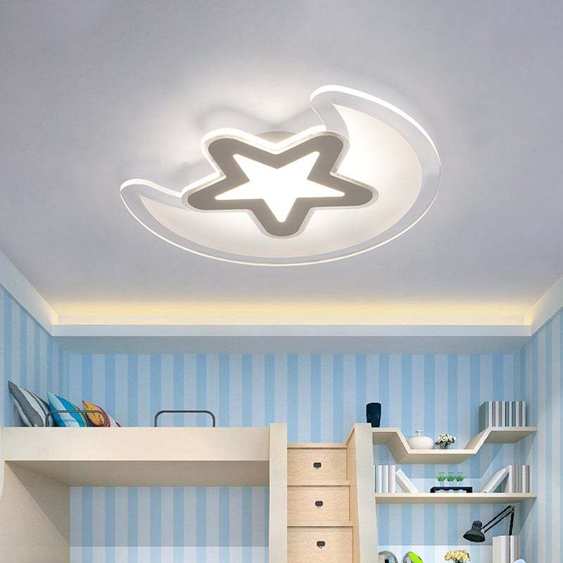 Minimalistic LED Acrylic Ceiling Mount Light with Crescent and Star Design in Warm/White Light - 16.5"/20.5"/24.5" Wide - White