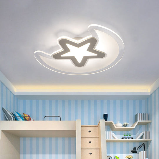 Minimalistic LED Acrylic Ceiling Mount Light with Crescent and Star Design in Warm/White Light - 16.5"/20.5"/24.5" Wide - White
