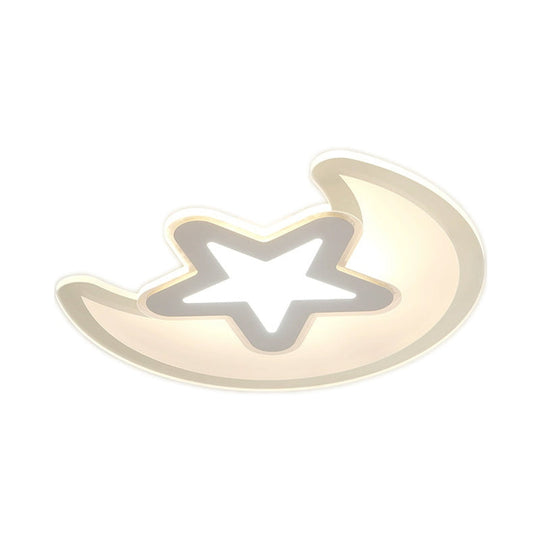 Minimalistic LED Acrylic Ceiling Mount Light with Crescent and Star Design in Warm/White Light - 16.5"/20.5"/24.5" Wide - White
