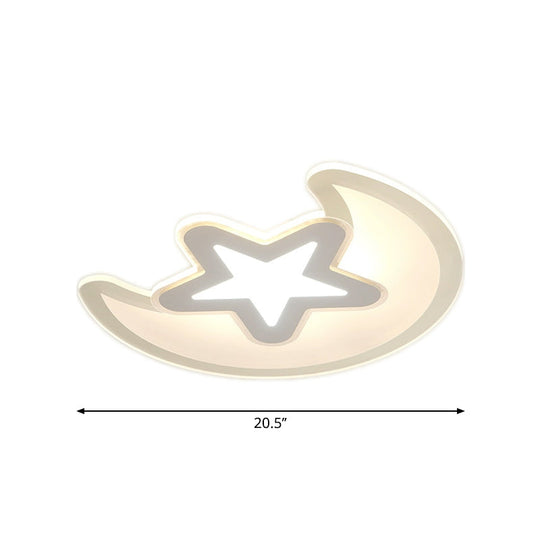 Minimalistic LED Acrylic Ceiling Mount Light with Crescent and Star Design in Warm/White Light - 16.5"/20.5"/24.5" Wide - White