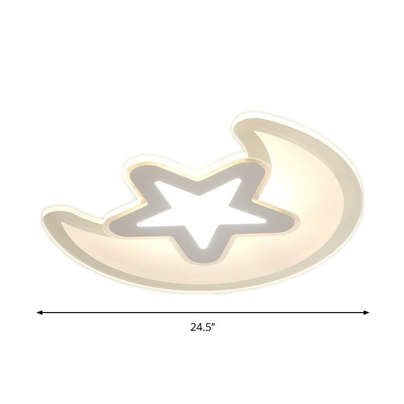 Minimalistic LED Acrylic Ceiling Mount Light with Crescent and Star Design in Warm/White Light - 16.5"/20.5"/24.5" Wide - White