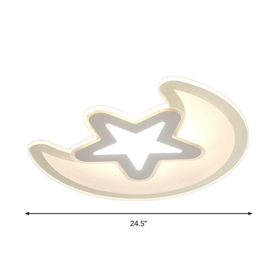 Minimalistic LED Acrylic Ceiling Mount Light with Crescent and Star Design in Warm/White Light - 16.5"/20.5"/24.5" Wide - White