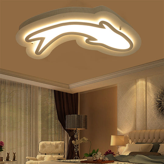 Nordic Dolphin Ceiling Lights for Kid's Bedroom - Acrylic Flush Mount in White