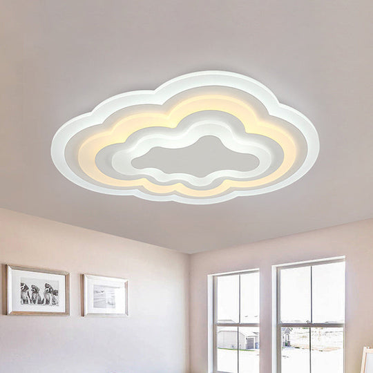 Child Bedroom Led Cartoon Cloud Flush Ceiling Light In Warm/White Acrylic Flushmount Lighting