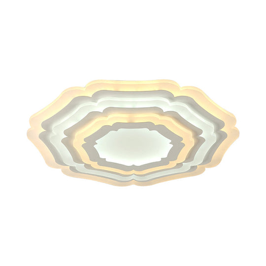 Modern White Floral Layer LED Flush-Mount Light Fixture for Living Room - 8"/19.5"/39" Wide