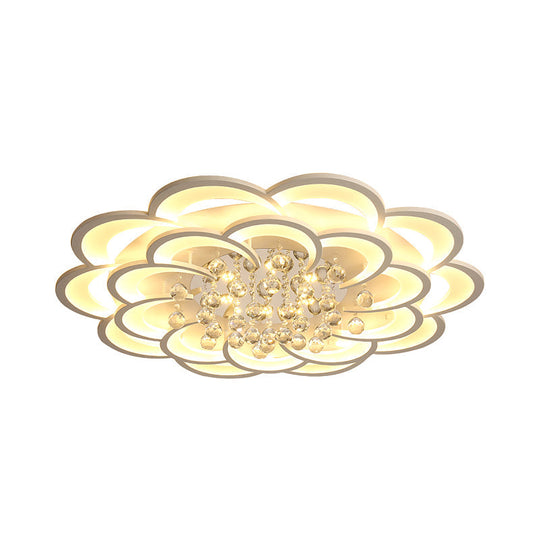 Modern Floral Girls Bedroom LED Flush Ceiling Light with Crystal Ball Drop, in White - 20.5"/31.5"/47" Width