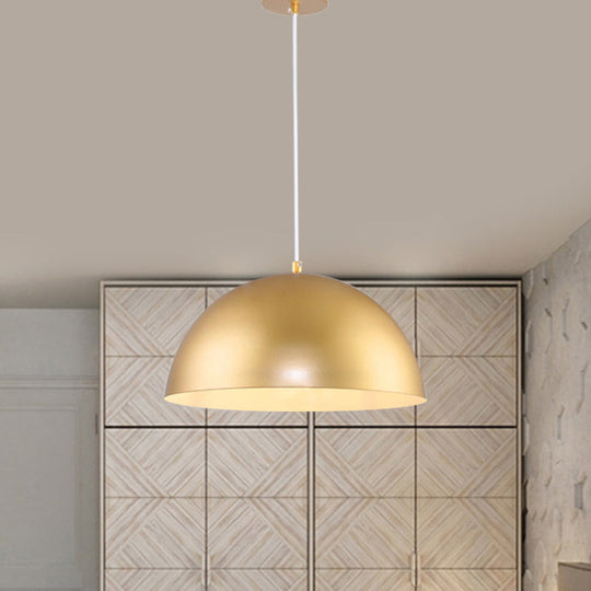 Vintage Industrial Metallic Golden Pendant Lamp, 12/16 Inch Width, Dome Shade, 1 Bulb