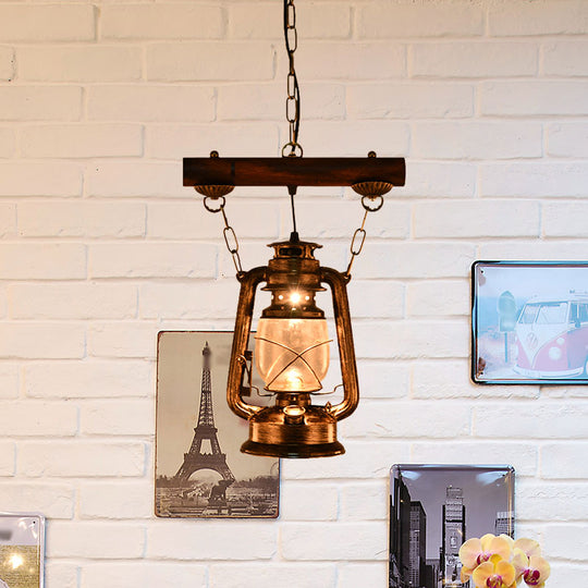 Antique Bronze Glass Hanging Light Fixture - Kerosene Pendant Lighting For Bedroom
