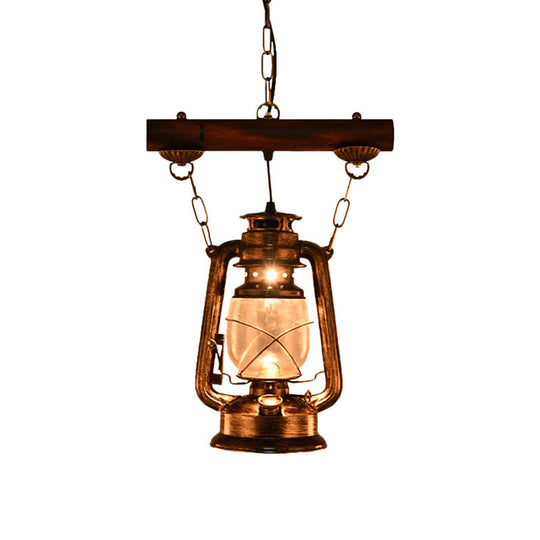 Antique Bronze Kerosene Pendant Light with Clear Glass - Perfect for Bedroom