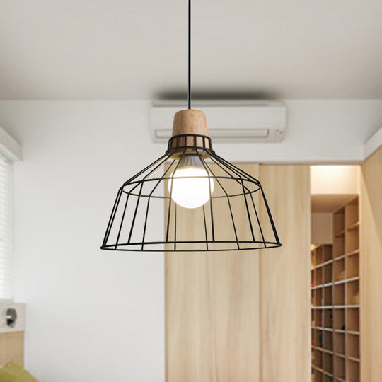 Industrial Metal Wire Cage Pendant Light With Bottle/Barn Shade