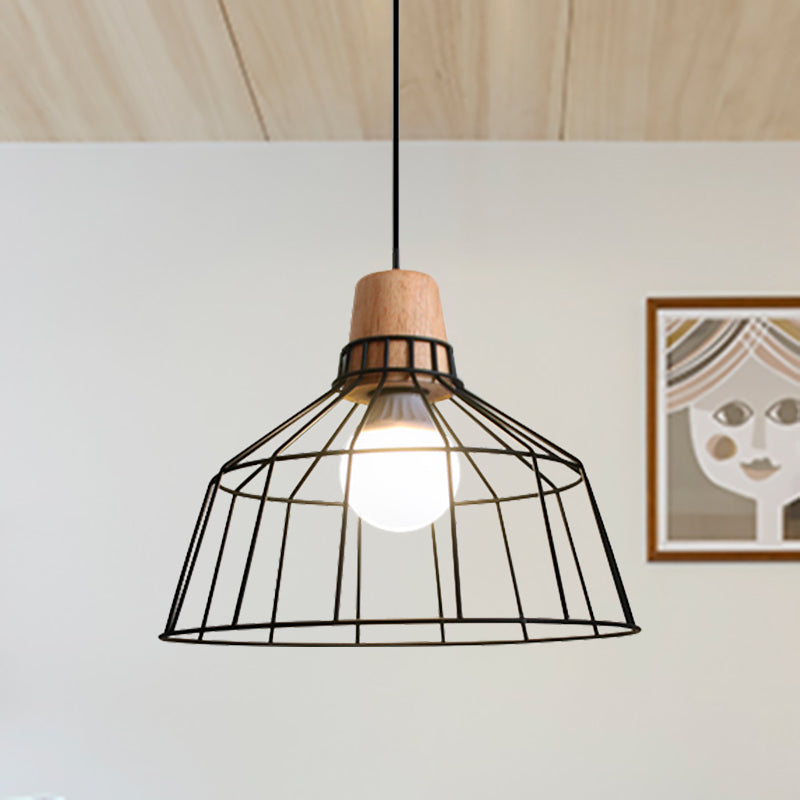 Industrial Metal Wire Cage Pendant Light With Bottle/Barn Shade