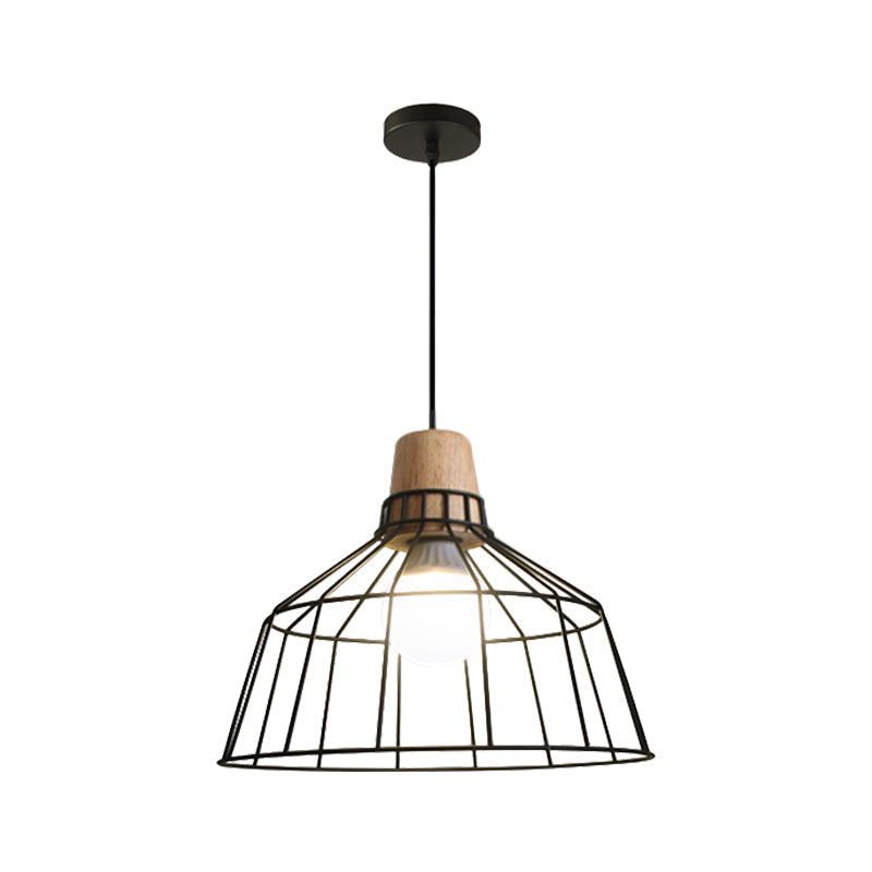 Industrial Metal Wire Cage Pendant Light With Bottle/Barn Shade