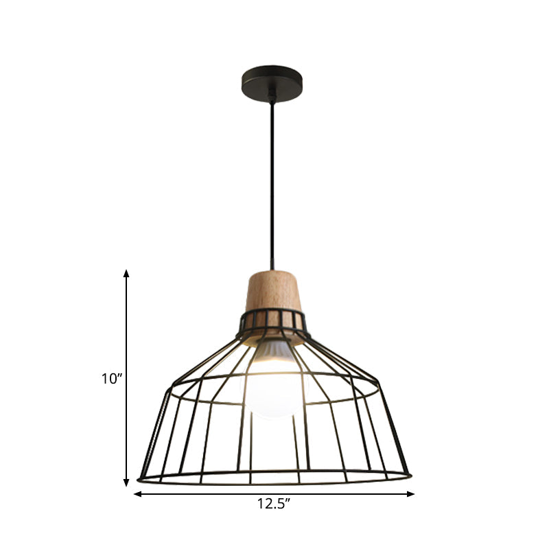Industrial Metal Wire Cage Pendant Light With Bottle/Barn Shade