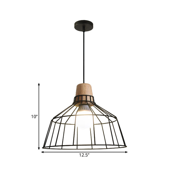 Industrial Metal Wire Cage Pendant Light With Bottle/Barn Shade