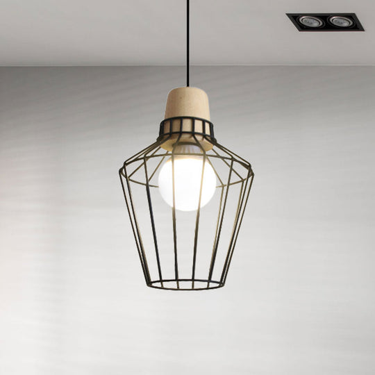 Industrial Metal Wire Cage Pendant Light With Bottle/Barn Shade