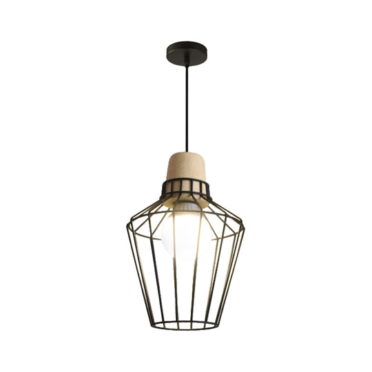 Industrial Metal Cage Pendant Light with Barn Shade and Cord - Perfect for Kitchen and Dining Areas