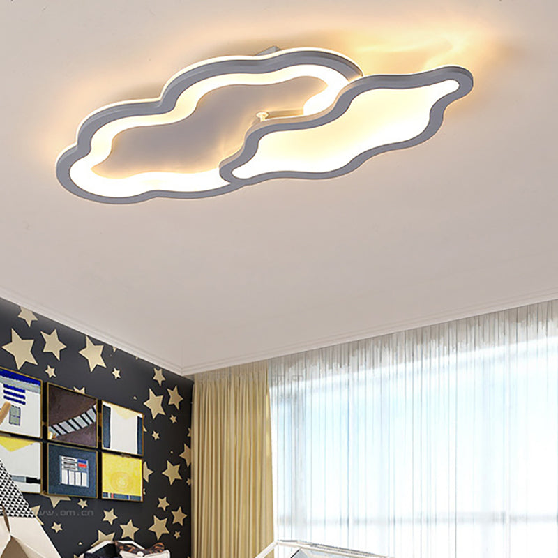 Cloud-Themed Ceiling Light Fixture for Kindergarten - Grey Flush Mount Acrylic Design