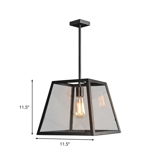 Trapezoid Pendant Light - Traditional 1-Light Suspension Lamp in Black, Metal and Glass