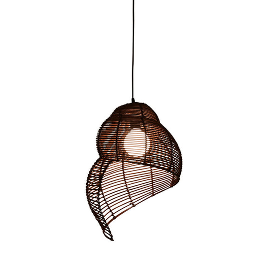 Coastal Rattan Spiral Shell Pendant Light Kit - Single-Bulb Coffee/Beige 10/12/14 Wide