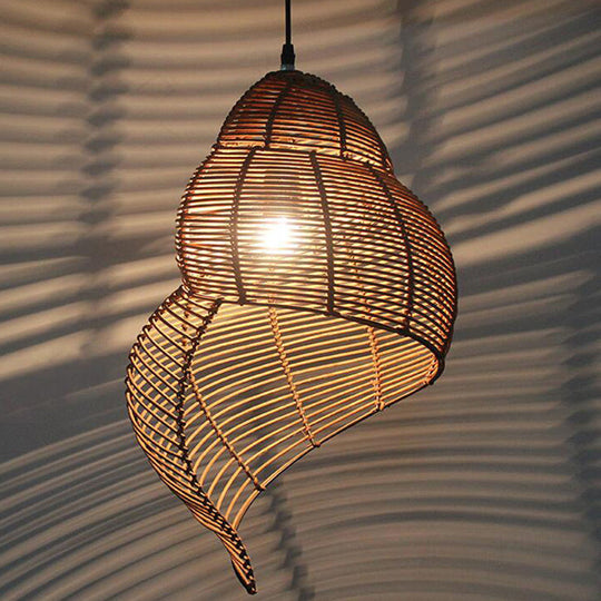 Coastal Rattan Spiral Shell Pendant Light Kit - Single-Bulb Coffee/Beige 10/12/14 Wide
