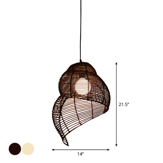 Coastal Rattan Spiral Shell Pendant Light Kit - Single-Bulb Coffee/Beige 10/12/14 Wide