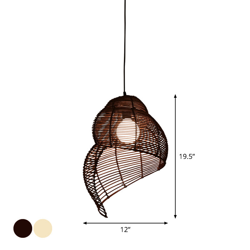Coastal Rattan Spiral Shell Pendant Light Kit - Single-Bulb Coffee/Beige 10/12/14 Wide