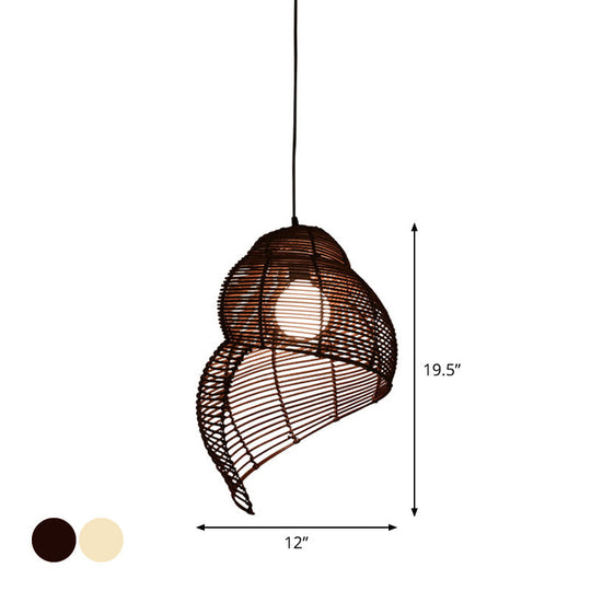 Coastal Rattan Spiral Shell Pendant Light Kit - Single-Bulb Coffee/Beige 10/12/14 Wide