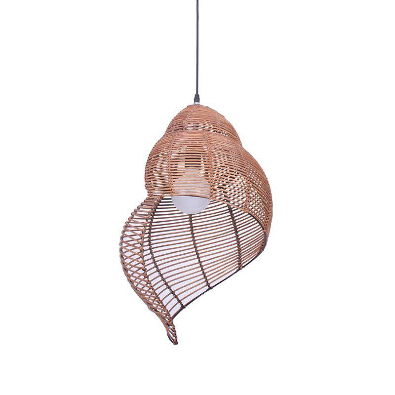 Coastal Rattan Spiral Shell Pendant Light Kit - Single-Bulb Coffee/Beige 10/12/14 Wide Beige / 10