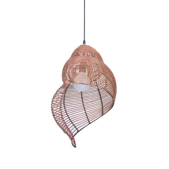 Coastal Rattan Spiral Shell Pendant Light Kit - Single-Bulb Coffee/Beige 10/12/14 Wide Beige / 10