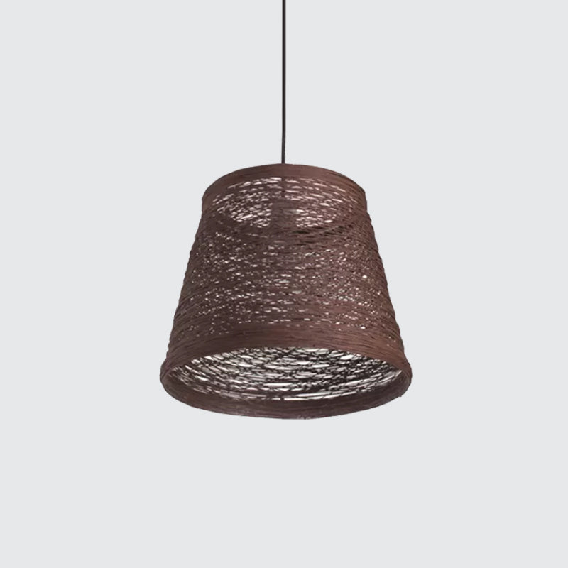 Modern Tapered Drum Rattan Pendant Lamp - Black/Red/Pink - Ceiling Hang Light for Dining Table