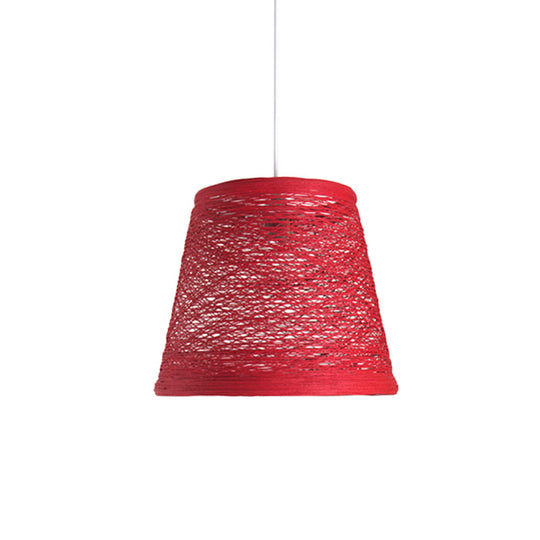 Modern Tapered Drum Rattan Pendant Lamp | Black/Red/Pink 1 Head Ceiling Hang Light For Dining Table