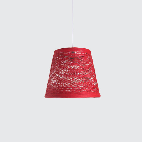 Modern Tapered Drum Rattan Pendant Lamp | Black/Red/Pink 1 Head Ceiling Hang Light For Dining Table
