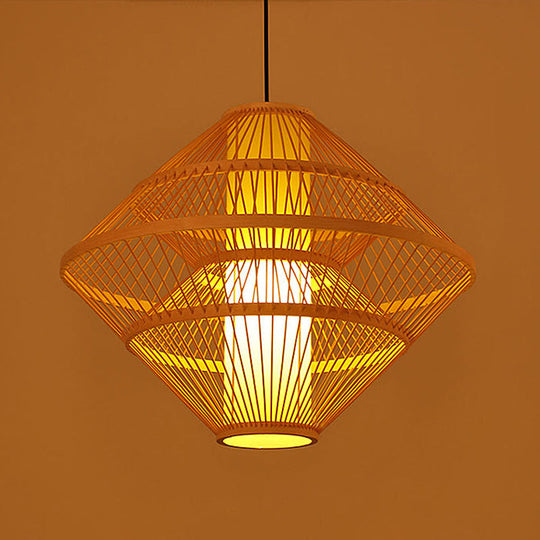 Chinese Bamboo Pendant Light Kit: Teardrop/Bubbling/3-Shade 1-Light Beige Lantern