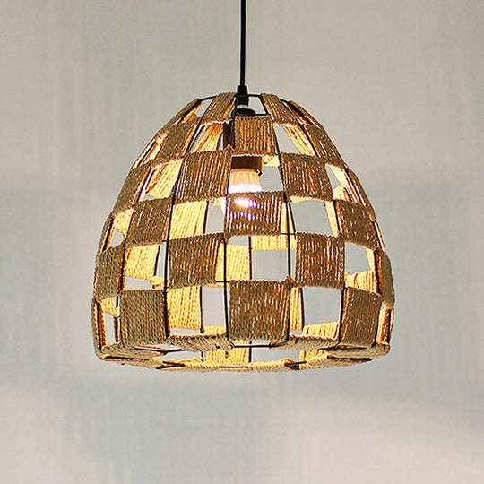 Lampe suspendue en rotin à 1 ampoule de style côtier pour salle à manger - Design Maison Blanche/Dôme/Cloche