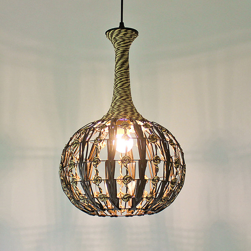 Hollowed White House/Dome/Bell Pendant Lamp - Coastal 1-Light Rattan Fixture For Dining Room