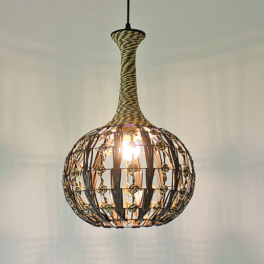 Hollowed White House/Dome/Bell Pendant Lamp - Coastal 1-Light Rattan Fixture For Dining Room