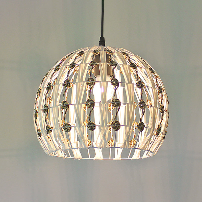Hollowed White House/Dome/Bell Pendant Lamp - Coastal 1-Light Rattan Fixture For Dining Room