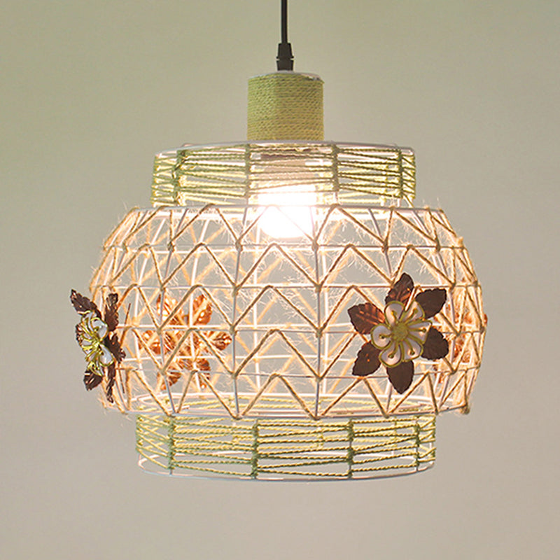 Hollowed White House/Dome/Bell Pendant Lamp - Coastal 1-Light Rattan Fixture For Dining Room
