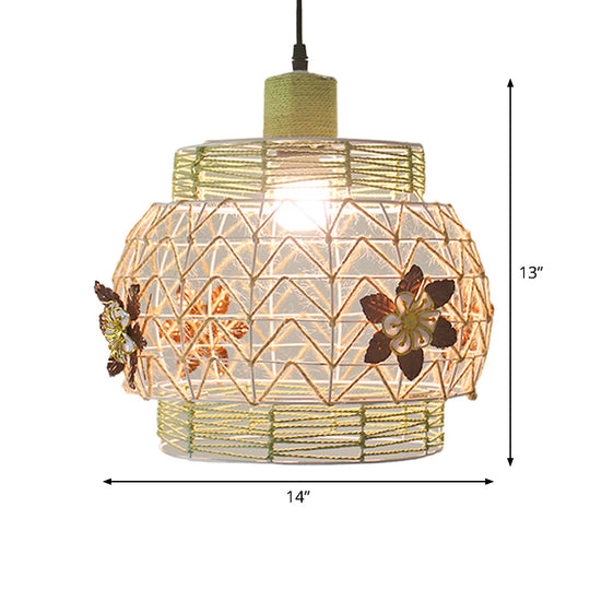 Lampe suspendue en rotin à 1 ampoule de style côtier pour salle à manger - Design Maison Blanche/Dôme/Cloche