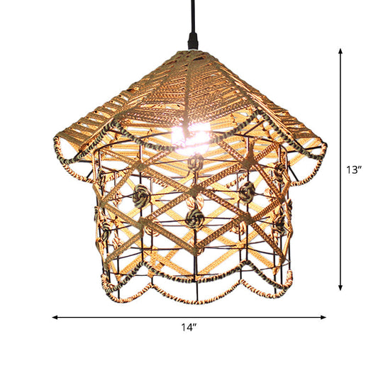 Hollowed White House/Dome/Bell Pendant Lamp - Coastal 1-Light Rattan Fixture For Dining Room