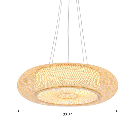 Chinese Handmade Round Bamboo Pendant Light - 18/19.5/31.5 Wide Beige Ceiling Hanging Lamp For