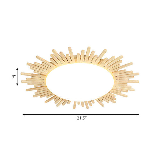 Modern Wooden Round Flush Ceiling Light for Dining Room Décor