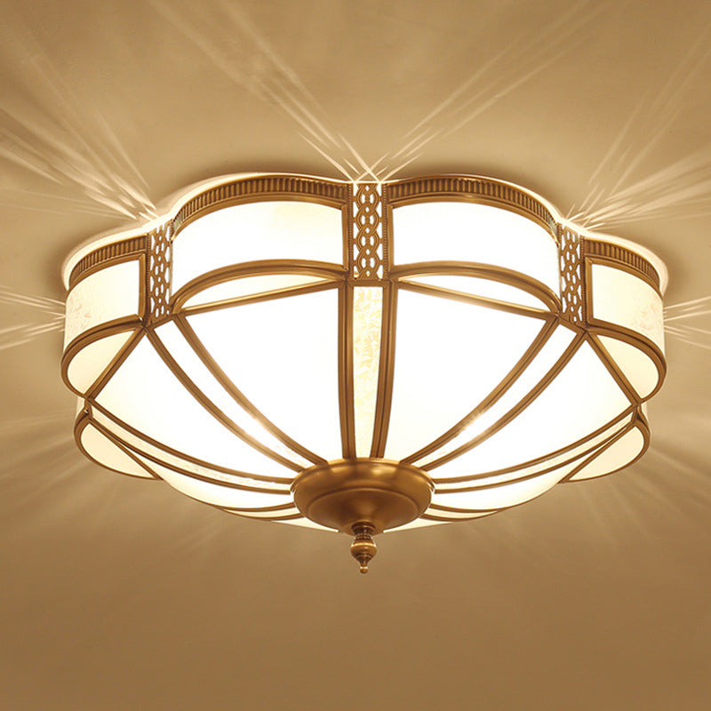 Minimalist Dome Frosted Glass Flush Ceiling Light in Brass - 3/4/6 Lights, Small/Medium/Large Sizes