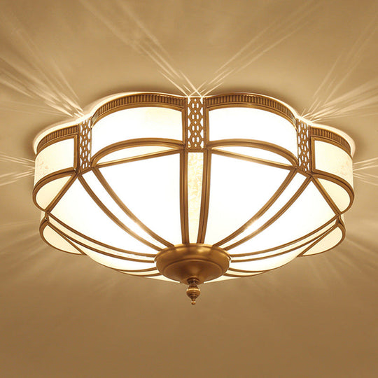 Minimalist Dome Frosted Glass Flush Ceiling Light In Brass - 3/4/6 Lights Small/Medium/Large Sizes