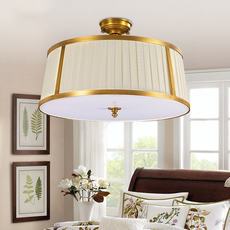 Vintage Drum Fabric Flush Mount Ceiling Light - 4-Light Flush Mount in Polished Brass