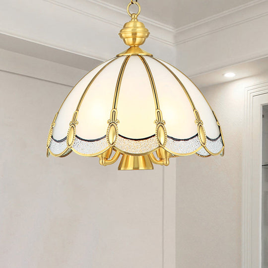 Scalloped Opal Glass Ceiling Chandelier Lamp In Brass - Small/Large (3/5 Lights) Vintage Lighting /