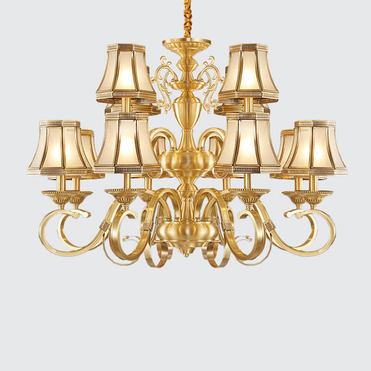 Colonial Frosted Glass Chandelier Lamp With Brass Accents Available In 6 8 Or 12 Lights