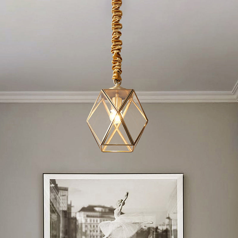Diamond Cut Glass Pendant Lamp With Vintage Brass Finish For Bedroom Ceiling / C