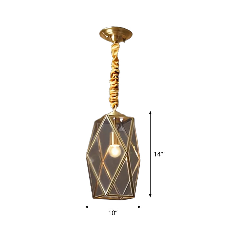 Diamond Cut Glass Pendant Lamp With Vintage Brass Finish For Bedroom Ceiling