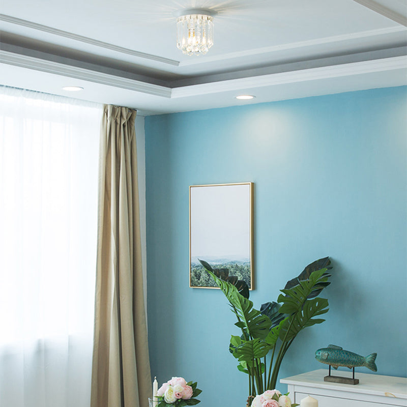 Clear Crystal Flush Mount Ceiling Light in White for Luxurious Foyer Décor